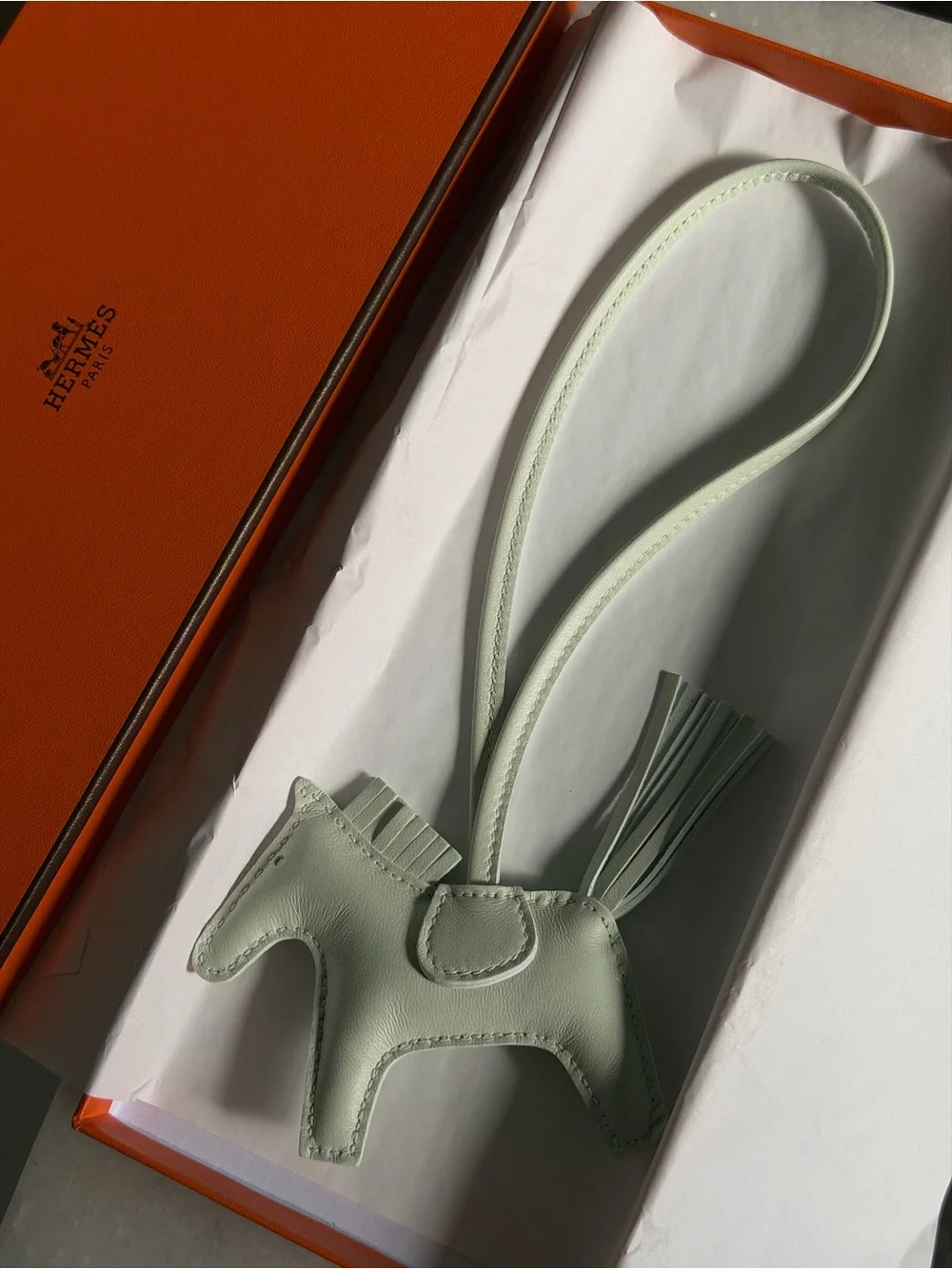 Hermes AUTHENTIC Vert Fizz Rodeo Horse Bag Charm brand new light green